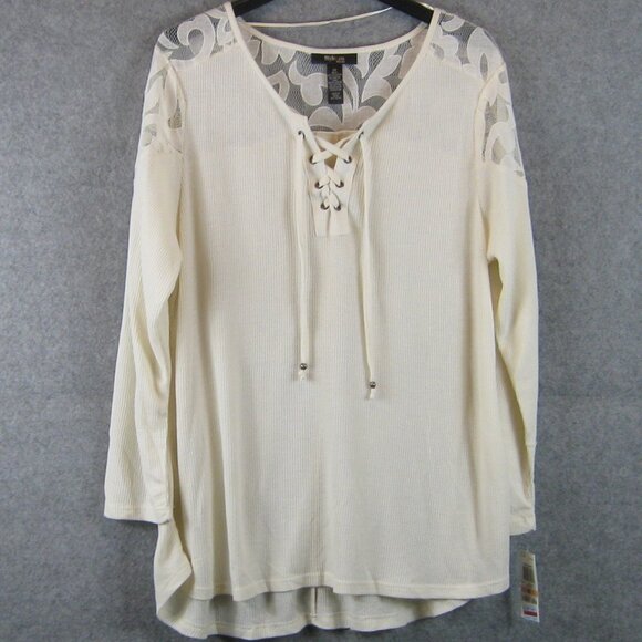 Style & Co Textured Knit Lace Up Top Ivory Size 2X NWT - Picture 6 of 7